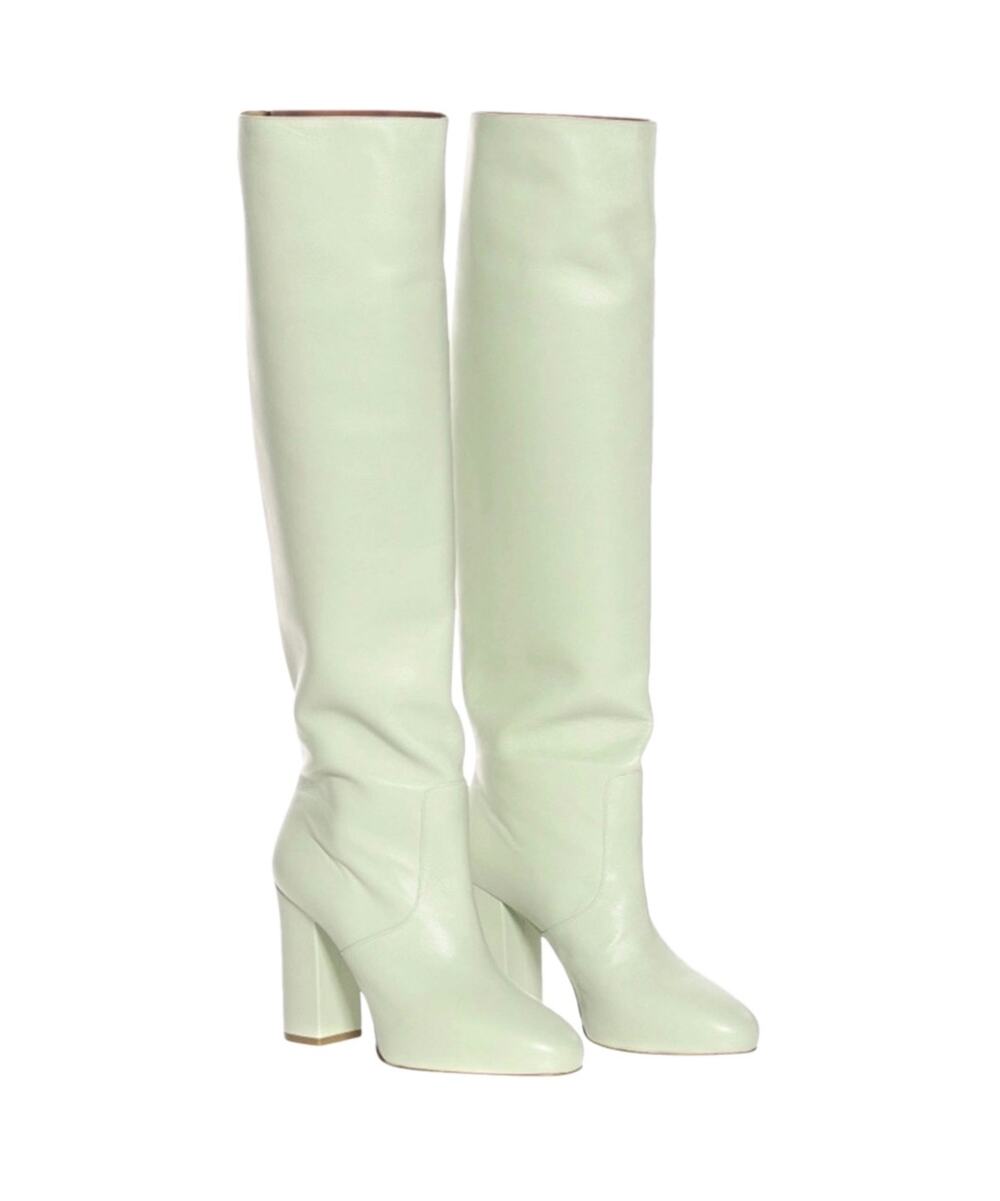 Dries Van Noten Mint Green Leather Knee High Boots Chunky Heel EU 38